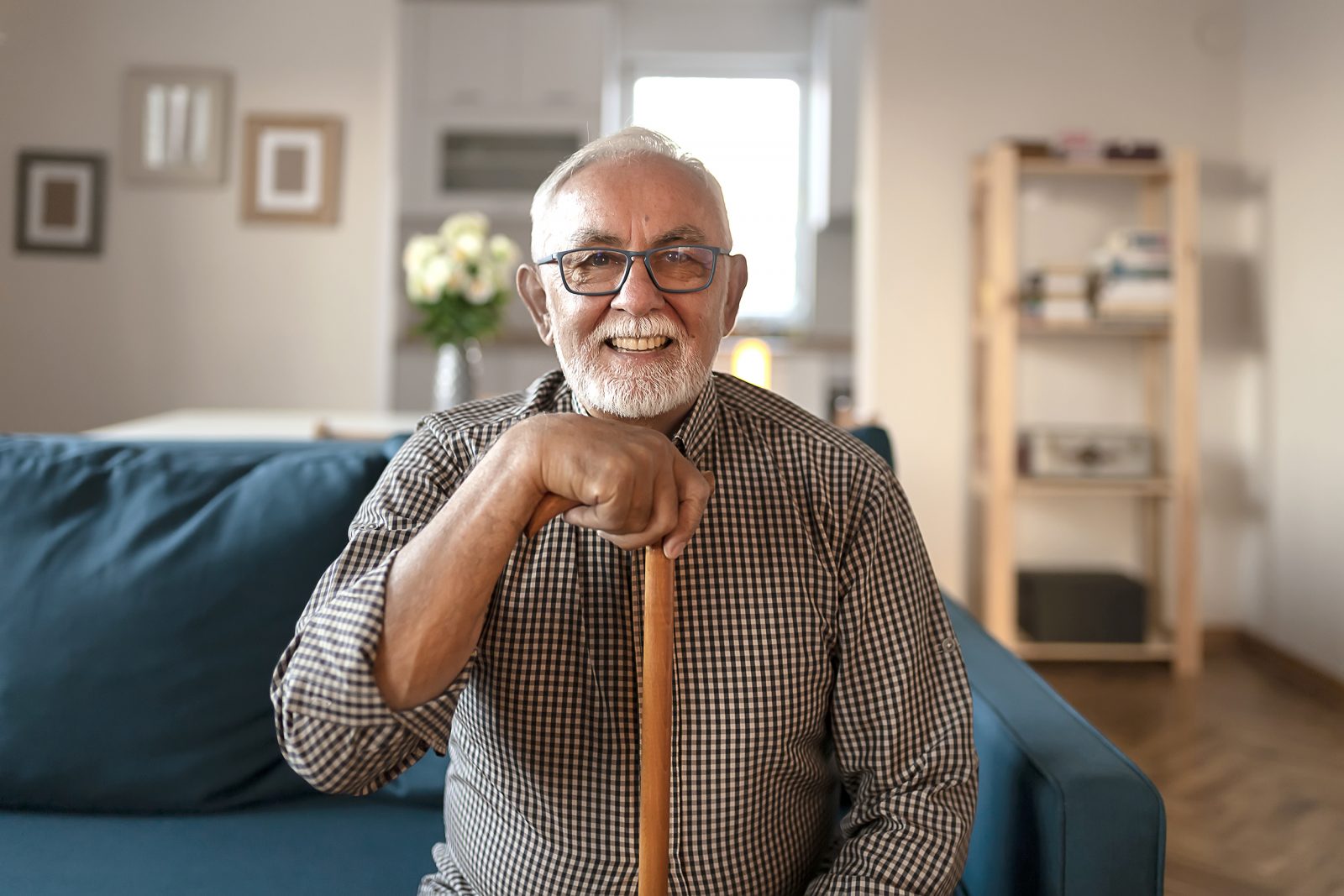 Portrait of Happy Senior Man with walking stick