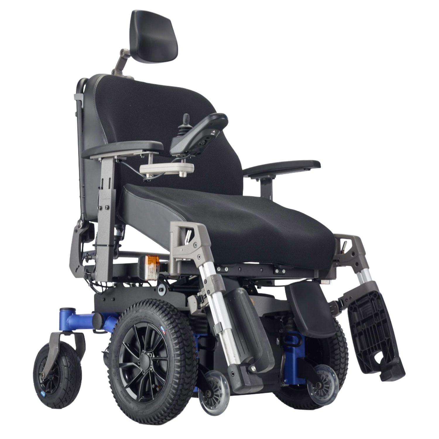 SANGO XXL Powerchair in blue trim with catapult seat - Front angle