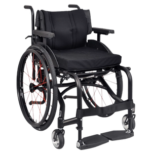 Isolated product view of the Wolturnus W5 D active rigid wheelchair, featuring specialized swing-away and detachable legrests to facilitate easier transfers while maintaining the high-performance and lightweight characteristics of the W5 series, isolated on a white background.