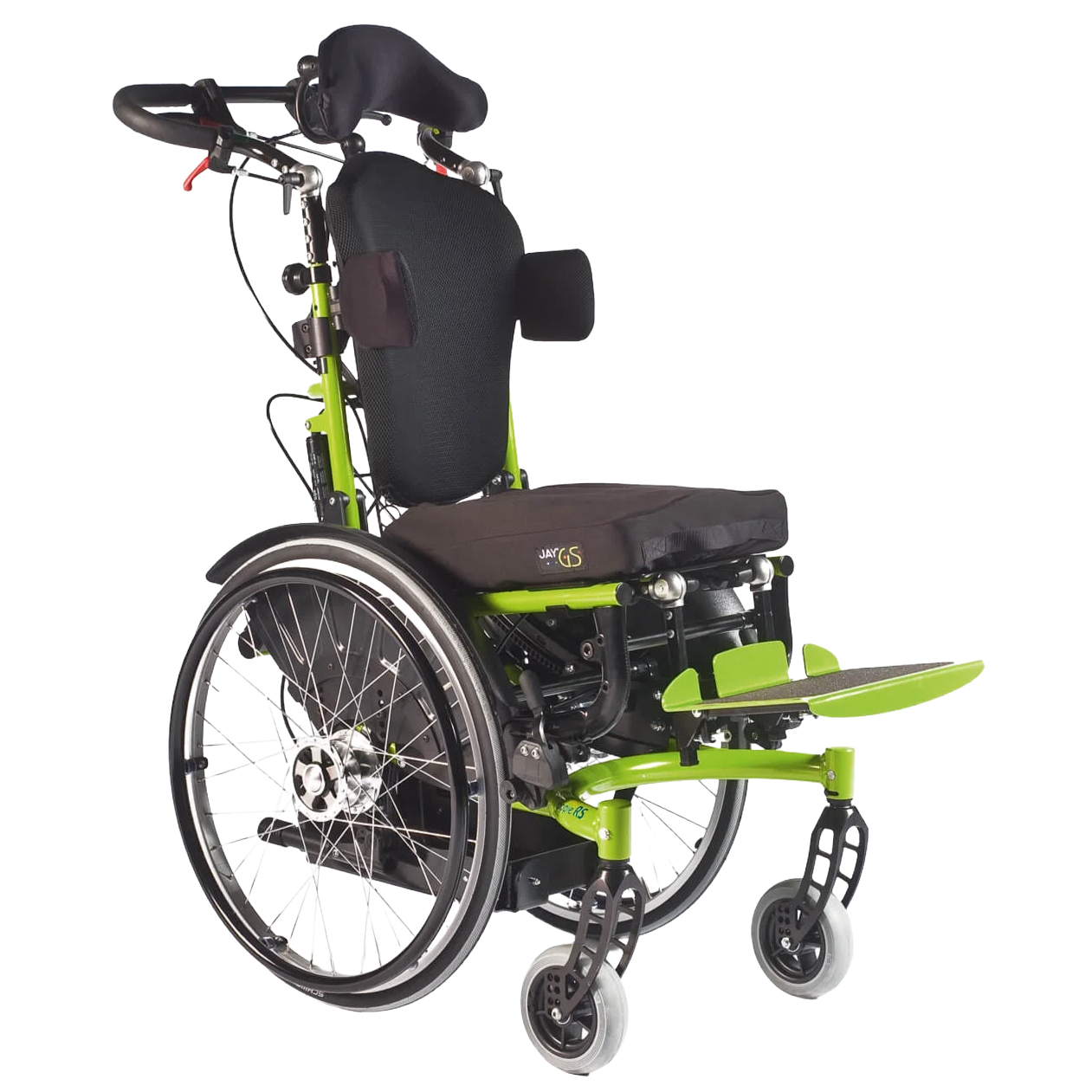 Zippie RS children's wheelchair with tilting feature, in lime green