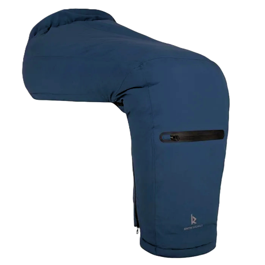 Raindek Parka in blue showing shape of leg contour