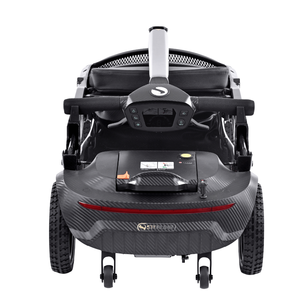 Sterling S50 Carbon Scooter - rear view showing anti-tipping castors