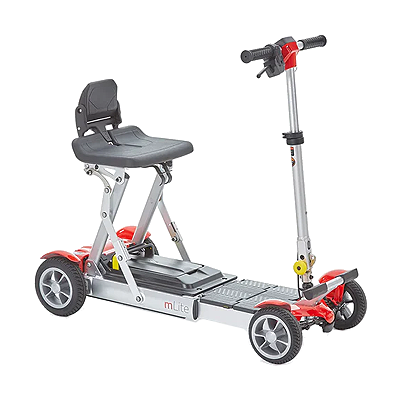 folding mobility scooter with red accents
